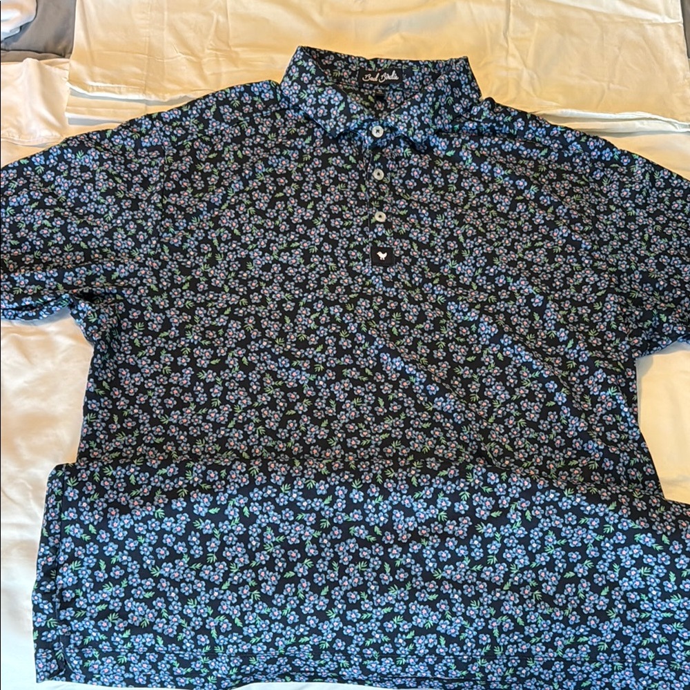 Bad Birdie Black and Purple Floral Polo